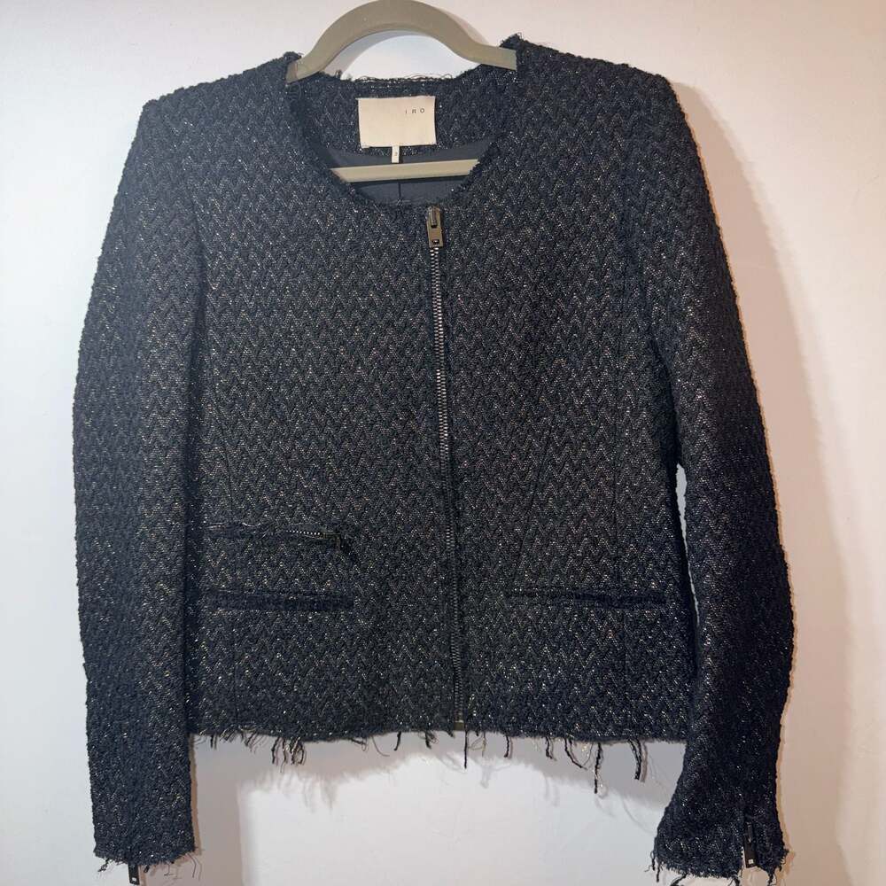 IRO Black Tweed Gold Shimmer Julianna Jacket Size 2